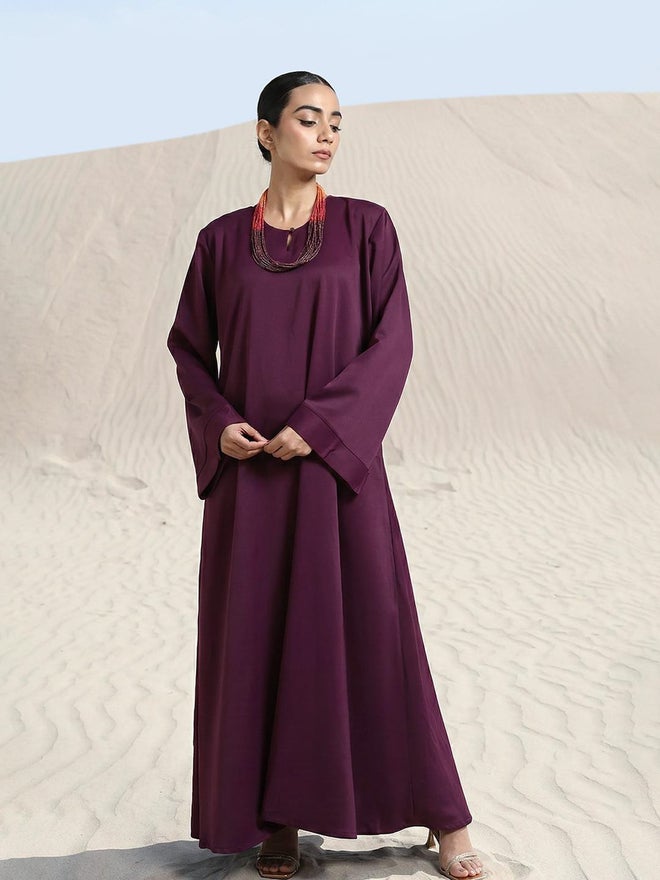 ISHIN Purple Georgette Regular Abaya with Embellished Hijab - Image 4